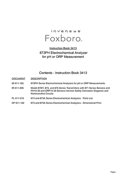 schneider施耐德Foxboro 873PH使用说明书